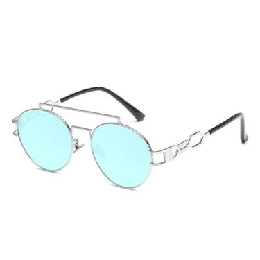 Imagem de JRLLFD Óculos de sol Steampunk Masculino Feminino Armação de metal redonda Óculos de sol pretos Lentes transparentes Retro Steam Punk Óculos de sol, 4, tamanho único