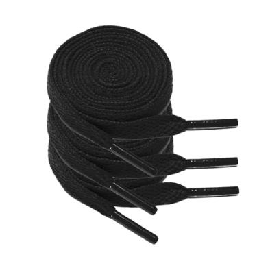 Imagem de Kotii 3 pares de cadarços planos para tênis, cadarços coloridos para botas de corrida atléticas, cordas para crianças e adultos, Preto, preto e preto, 55inch(140cm)