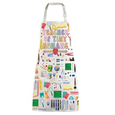 Imagem de WZMPA Aventais ajustáveis para professores de jardim de infância para professores de agradecimento para professores de minúsculos humanos pré-escolares avental de professor, Tiny Humans F Branco, M
