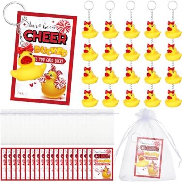 Imagem de Seenelling Conjunto de 20 conjuntos de 40 conjuntos de chaveiro de pato a granel You've Been Cheer Ducked Tags Presente inspirador para a equipe de líderes de torcida (vermelho)