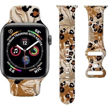 Imagem de Pulseira de silicone macio de 38 mm, 40 mm, 41 mm, 42 mm, 44 mm e 45 mm com fecho clássico para Apple Watch Series SE 8, 7, 6, 5, 4, 3, 2 1 e Utral, feminino (leopardo)