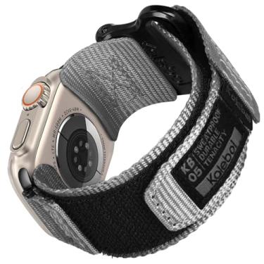 Imagem de Pulseira de nylon esportiva compatível com Apple Watch séries 9/8/7/6/5/4/3/2/1/SE2/Ultra 1/2, pulseira esportiva de nylon com design trançado para pulseira resistente resistente de 49 mm 42 mm/44