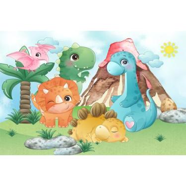 Imagem de Painel de Lona Dinossauros Dino Turminha Cute Vulcão - Fabrika de Fest