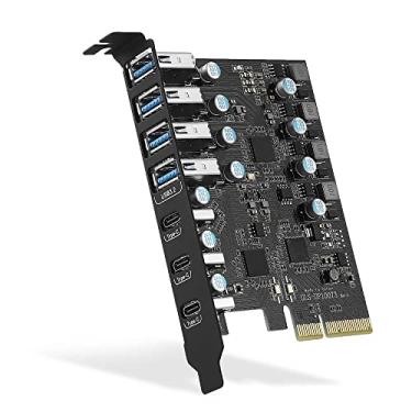 Imagem de Cartão PCIe para USB 3.2 Geração 2 com largura de banda de 20 Gbps, 7 portas USB (4 portas USB Tipo-A e 3 portas USB Tipo), cartão de expansão PCI Express (PCIe) para PC Desktop Suporte Windows e Linux Mac OS