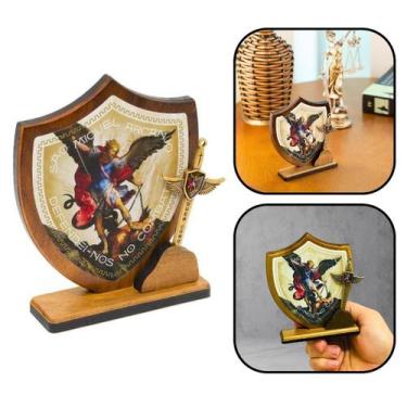 Imagem de Adorno Escudo Oração de Mesa São Miguel Arcanjo com Espada - FORNECEDO