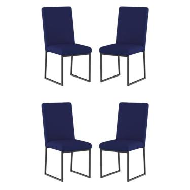 Imagem de Kit 4 Cadeiras Estofadas Base De Ferro Preto Para Mesa Jantar Azul Marinho