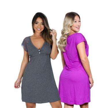 Imagem de Kit com 2 Camisolas Confortáveis em Viscose com Detalhes em Renda Esti
