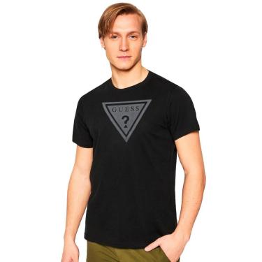 Imagem de Camiseta Guess Masculina Full Gray Logo Print Preta-Masculino