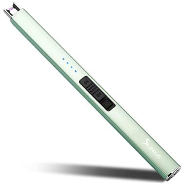 Imagem de SUPRUS Isqueiro Elétrico Arco À Prova de Vento Sem Chama Usb Isqueiro Recarregável com Bloqueio de Segurança para Vela Churrasco Acampamento (Verde)