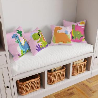 Imagem de Kit 4 Capas De Almofadas Decorativas Infantil Dinossauros Rosa Cute - 