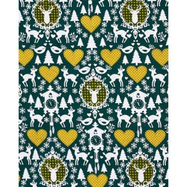 Imagem de Tecido Tricoline Estampado Natalino Fundo Verde - 1,50m de Largura