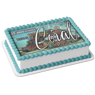Imagem de Papel De Arroz P/ Bolo 35 Anos De Casados Bodas De Coral - Genérico