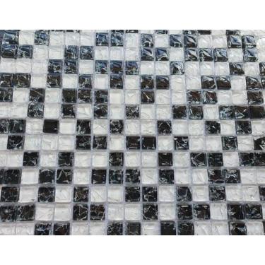 Imagem de PASTILHA DE VIDRO CRAQUELADA GG16 GALIANO BRANCO PRETO 30x30cm - GLASS