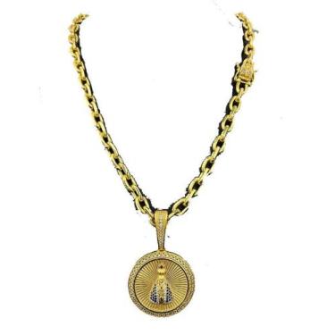 Imagem de Corrente Cadeado 8mm + Pingente Nossa sra - Banhado a Ouro - ToJoia18k