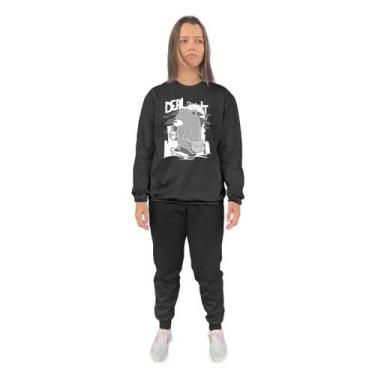 Imagem de Conjunto de Moletom Feminino Blusa Sem Capuz e Calça Jogger Estampado 