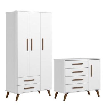 Imagem de Roupeiro 3830 e Cômoda Infantil 3825 Q Encanto Retrô Qmovi Branco