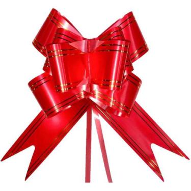 Imagem de Laço Pronto Decorado 28MM X 47CM Vermelho com Fio Dourado - Pacote com