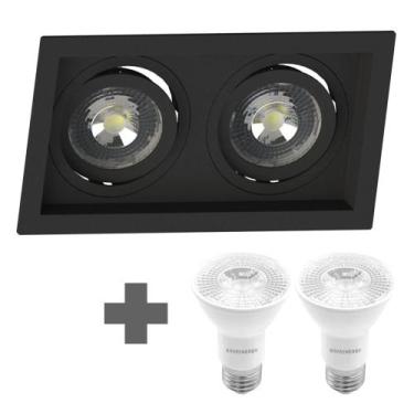 Imagem de Spot Duplo Embutir Quadrado Recuado Par20 Preto + Led 4,8w Save Energy