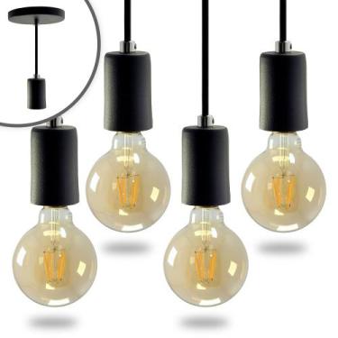 Imagem de Kit 4 Pendente Soquete Copinho E27 Preto + Led G95 - Iluminar Ambiente