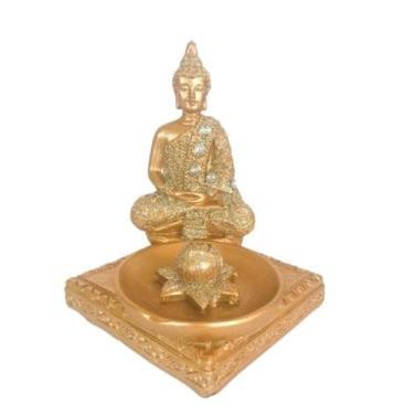 Imagem de Incensario de Buda Para Decoração Dourado De Resina 12 cm - BrasContin