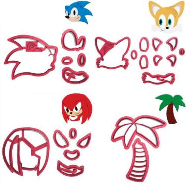 Imagem de Kit 4 Cortadores Sonic Coqueiro Raposa Tails Knucles - DOCE IMPRESSO, 