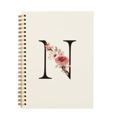 Imagem de OXW Caderno personalizado com letra N, caderno personalizado fofo para meninas da escola, presentes com monograma para mulheres, material escolar para meninas, presentes personalizados, caderno