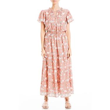 Imagem de Max Studio Vestido maxi feminino de crepe com manga esvoaçante, Folhas de cravo coral, P