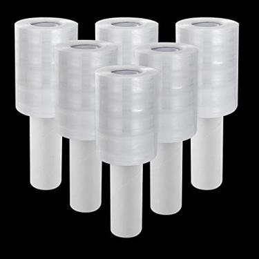 Imagem de Pacote com 6 películas elásticas com alça, calibre 80 de espessura industrial resistente à mão, película retrátil de paletes de plástico de 10 x 1000 pés, embalagem de plástico autoaderente resistente