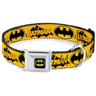 Imagem de Buckle-Down Coleira para cachorro com fivela de cinto de segurança – logotipo vintage Batman e sinal de morcego – 3 amarelo – 3,8 cm de largura – serve para pescoço de 45,7 cm – 81,2 cm – Grande