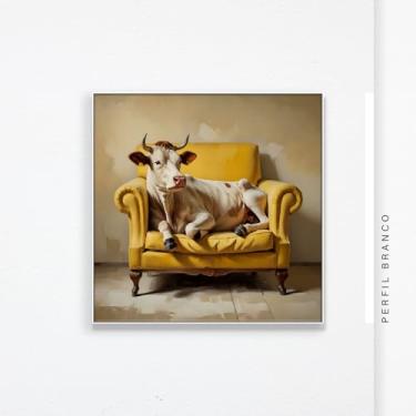 Imagem de Quadro Vaquinha Lilu em Canvas 100% Algodão com Moldura Canaleta, Impressão em (Branco, 54x54, Emoldurado)