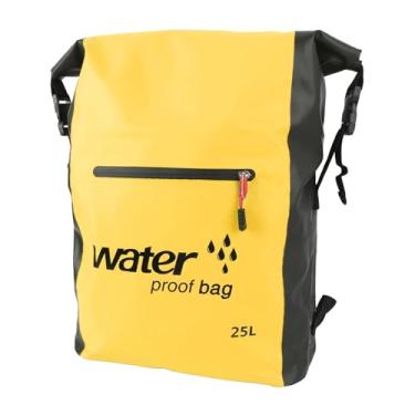 Imagem de Bolsa Seca de 25L para Caiaque, Acampamento, Mochila de Separação Seca e úmida à Prova D'água Com Alça de Ombro, Feita de PVC, Vários Compartimentos (Amarelo)