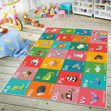 Imagem de ABC Tapete educativo alfabeto, tapete de jogo divertido para crianças, sala de jogos, sala de aula, antiderrapante lavável (animal 119 x 180 cm)