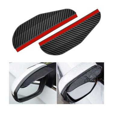 Imagem de LKAHG 2 peças espelho retrovisor de carro viseira de chuva, fibra de carbono à prova d'água espelho lateral de veículo sobrancelha de chuva, espelho retrovisor automático à prova de chuva, protetor de