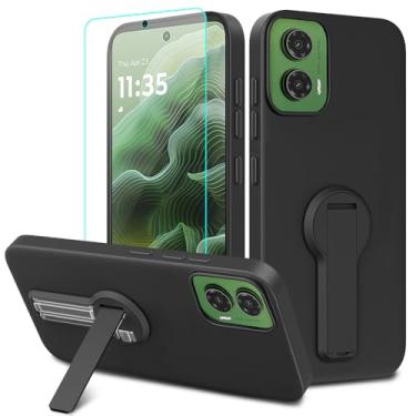 Imagem de Nijiadi Capa para celular Motorola Moto G35 5G 2024 com protetor de tela de vidro, rotação de 360° com suporte oculto/suporte de silicone TPU à prova de choque capa protetora para Moto G35 5G - preta