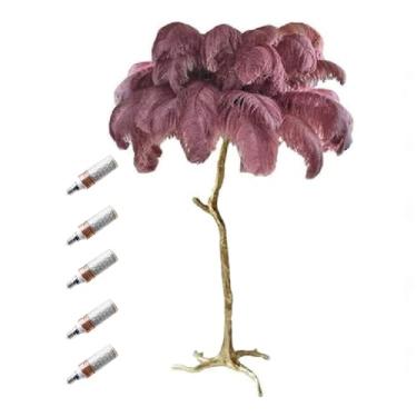 Imagem de Lâmpada de LED moderna regulável, luminária de chão de penas de avestruz natural, lâmpada de leitura de quarto de princesa romântica dourada para escritório em casa