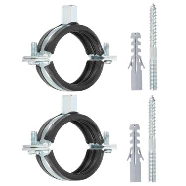 Imagem de PATIKIL Gancho de tubo de anel dividido de 44 a 50 mm, 2 peças de suporte de tubo ajustável para serviço pesado braçadeira de ferro galvanizado para montagem no teto com parafusos e tubo de expansão,