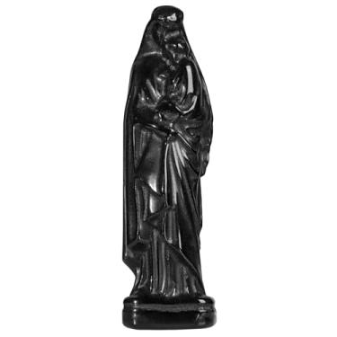 Imagem de Nupuyai Decoração de estátua de bebê da Virgem Maria em obsidiana preta esculpida à mão, estatueta de cristal natural para decoração de igreja e escritório em casa