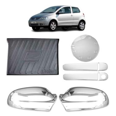 Imagem de Jogo aplique de maçaneta cromado + Par Aplique de Retrovisor + Aplique Tampa de Combustível + Tapete protetor bandeja de porta malas Fox 2003 2004 2005 2006 2007 2008 2009