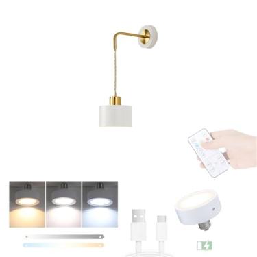 Imagem de Luminária de parede simples para quarto, arandela regulável, moderna, sem fio, E27, com controle remoto, lâmpada de parede, recarregável por USB, operada por bateria, iluminação de parede, l