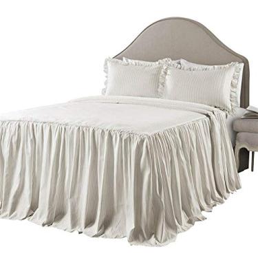 Imagem de Lush Decor Colcha listrada com tique-taque de trigo, vintage, chique, estilo fazenda, leve, conjunto de 3 peças, Queen