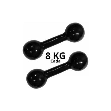 Imagem de Par De Halteres Emborrachado Preto 8 Kg Fitness Musculação - Exercise 