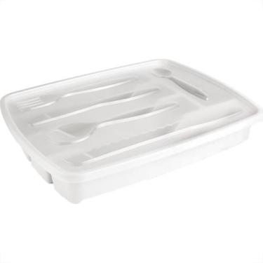 Imagem de Porta Talheres Plastico Com Tampa Plasutil 5 Divisºrias Branco - 3839