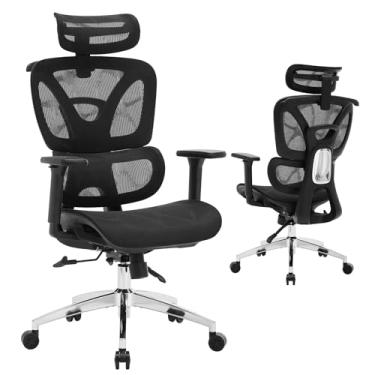 Imagem de Cadeira de escritório ergonômica, cadeira de escritório de malha com encosto alto com suporte lombar adaptativo para cadeira de escritório em casa, preta