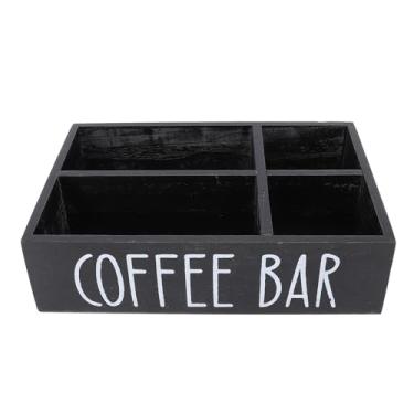 Imagem de Organizador de Estação de café de Madeira, Caixa de Armazenamento de Sacos de chá de Madeira Platane, para Pacotes de Açúcar (Preto)