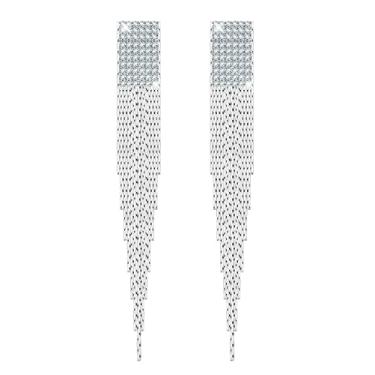 Imagem de KristLand - S925 Brincos de pingente de prata com franja e franja de bola de prata brincos delicados simples, Cristal, Cristais