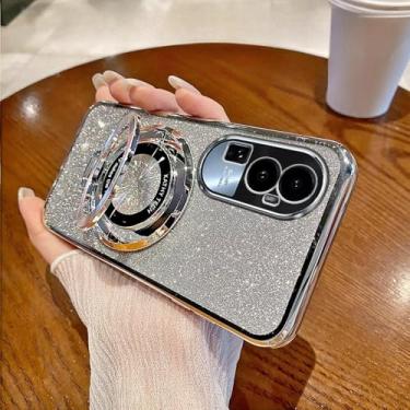 Imagem de Capa de suporte magnético com glitter para OPPO Reno 10 11 9 8 7 Pro Plus 4G 5G, capa traseira, prata, para Reno 11 Pro