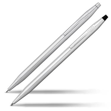 Imagem de Cross Caneta esferográfica média recarregável Classic Century e conjunto de lápis de 0,7 mm, inclui caixa de presente premium - cromado brilhante