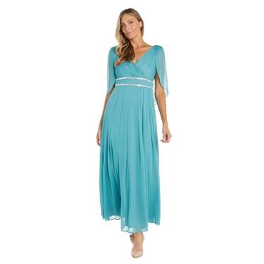 Imagem de R&M Richards Vestido de coquetel longo com corpete sobrepeliz cintura de strass e saia plissada, Frutos do mar, 50