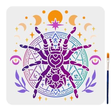 Imagem de MAYJOYDIY Estêncil de fase da lua 11,8 × 11,20 cm modelo mágico grande com pincel, estêncil reutilizável de desenho de adivinhação de aranha para decoração de presente, lona de madeira, móveis de