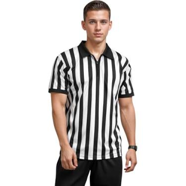 Imagem de Camiseta oficial de árbitro listrado preto e branco Exxact com zíper 1/4 esportivo, Small